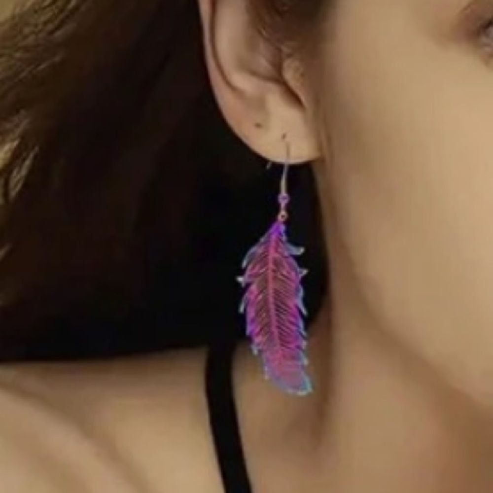 3for$20 Pair Bohemian Style Exquisite Copper Colorful Hollowed Feather Earrings